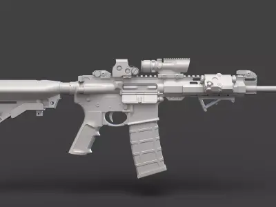 Low Poly Rifle with Parts 3D model