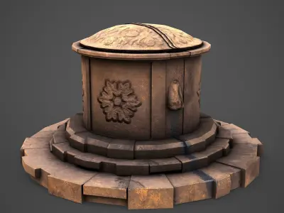 medieval gated well Low-poly 3D model
