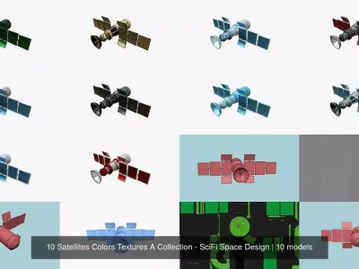 10 Satellites Colors Textures A Collection - SciFi Space Design 3D Model Pack