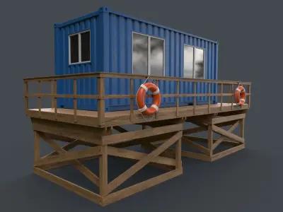 PBR Outdoor Beach Lifeguard Container Office Low-poly 3D model