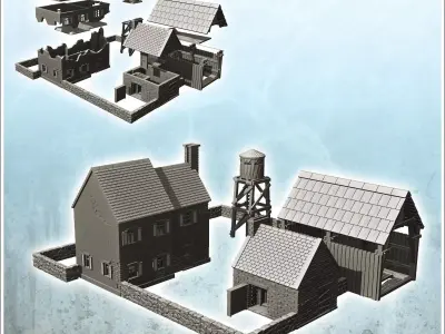 Farmhouse with cistern and underground bunker 23 - Modern WW2 WW 3D print model