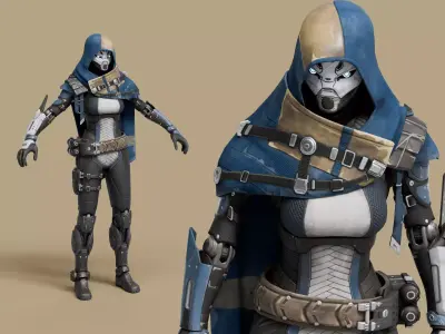 Exo Stranger Cyberpunk Rigged Character 3D model
