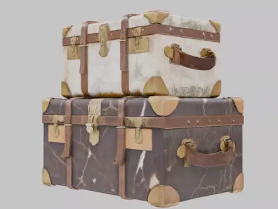 Vintage Luggage Set Low-poly 3D model