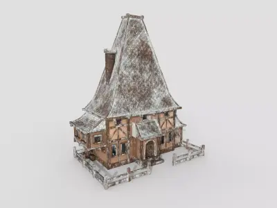Medieval Building A11 Snow Wood - Scenery Backdrop House Low-poly 3D model