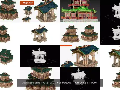 Japanese style house  Japanese Pagoda   high-poly 3D Model Pack