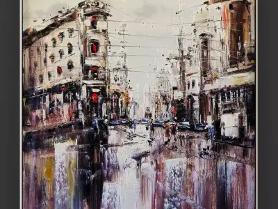 Art13 oil painting of city street Low-poly 3D model