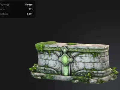 Mossy and Broken Stone Walls with Floor Tile Low-poly 3D model