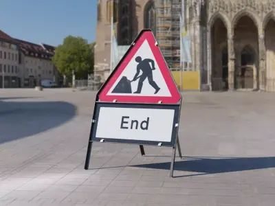 Men At Work End Triangular Road Sign Low-poly 3D model