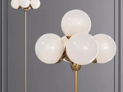 Modo Floor Lamp 5 Globes Brushed Brass and Cream Glass 3D model