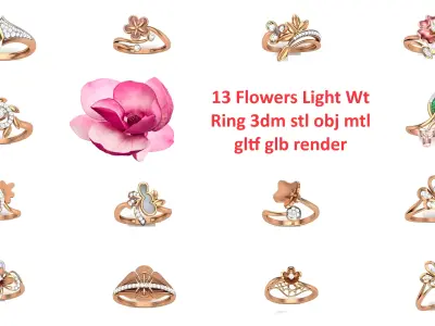13 Flowers Light Wt Ring 3dm stl obj mtl gltf glb render 3D Model Pack