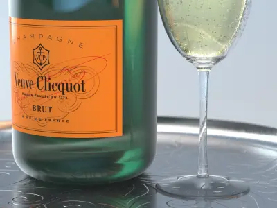  Photorealistic Champagner Bottle with Glass and Tablet 3D model
