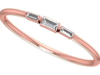 Solitaire Women Light Weight Baguette Stone Band Ring 3D print model