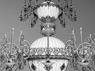 gold chandelier 3D model 2