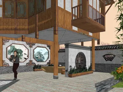 Bed and Breakfast - Chinese courtyard building 3D model