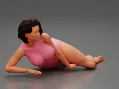 Beautiful Young Girl Lying On a Floor 3D print model