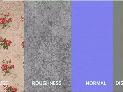 Linen Wallpaper Textures with Rose Pattern 4K Texture