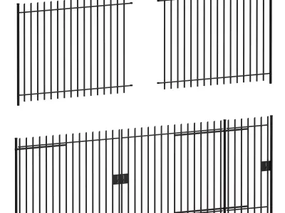 Metal fence with wicket and gate 3D model
