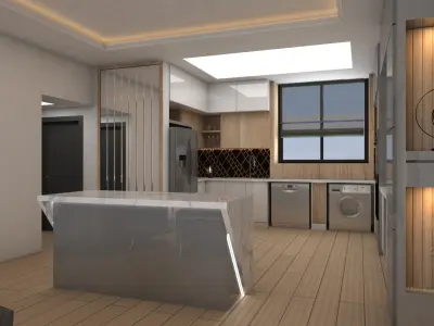 Modern interior living room kitchen TV Wall 3D model