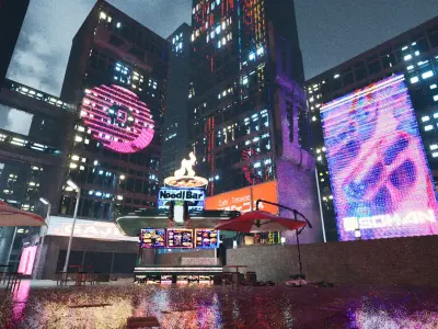 Cyberpunk Food Stall Street Low-poly 3D model