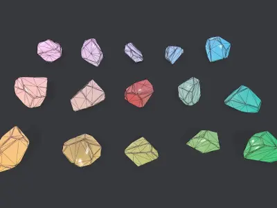 crystal set sprite of colored gemstones Low-poly 3D model