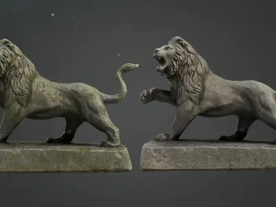 Lion Statue Game Model Low-poly 3D model