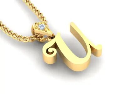 Light Gold Fancy Font Pendant U 3D print model