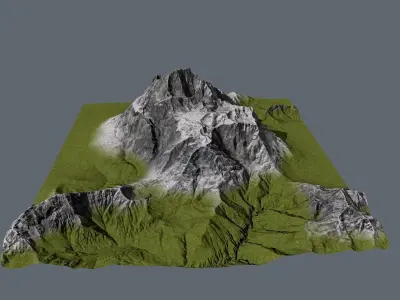Mountain with grass on top Low-poly 3D model