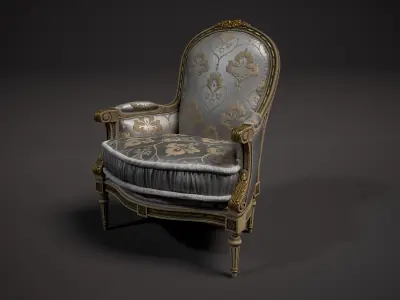 Elegant Classic Armchair - Gold Velvet Embroidery Design Low-poly 3D model
