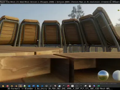  Round Tree Bench - 7 - Wood Metal Version 1 Low-poly 3D model