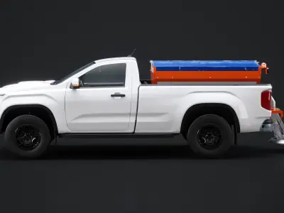  Snow Plow Pickup Truck 3D Model - Winter Service Utility Vehicle with Spreader 