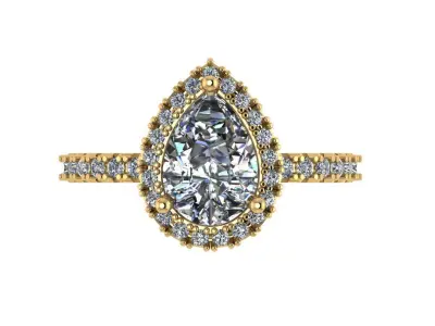 Pear shape halo ring with pave setting along the shank 3D print model