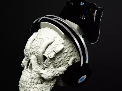 SciFi Skull Desk Skull Headphone and Controller Holder 3D print model