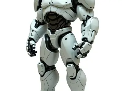 Massive White Mech Armor Suit Black Core 3D Sci-Fi Robot Low-poly 3D model
