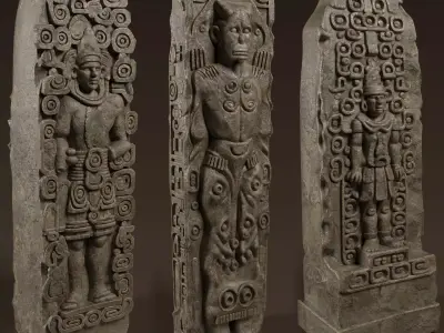 Stelae of Copan Mayan Monuments Low-poly 3D model