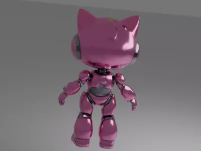 Low-Poly  Pink Robot Cat Girl 13k Faces Low-poly 3D model