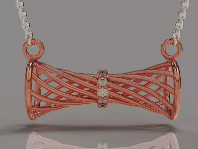 Elegant twisted wire bow necklace with central stone setting Free 3D print model