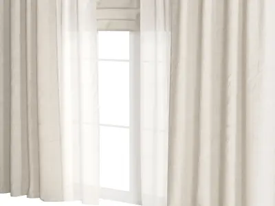 Linen Curtain with Tulle and Roman Blinds set 05 3D model