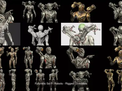 Futuristic Sci Fi Robots - Rigged 3D Model Pack