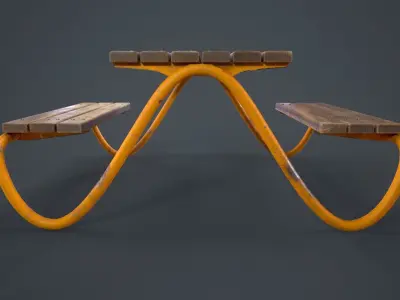 HVILAN picnic table PBR Game Ready Low-poly 3D model Low-poly 3D model