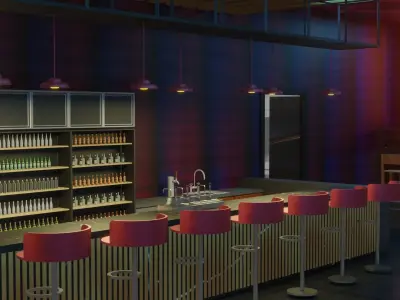 Night club environment with interior - Lowpoly Low-poly 3D model