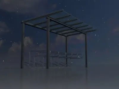 Bicycle parking with glass roof version 2 Low-poly 3D model