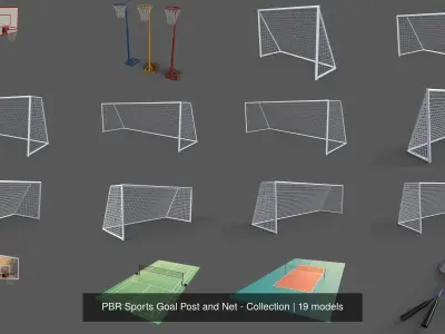 PBR Sports Goal Post and Net - Collection 3D Model Pack