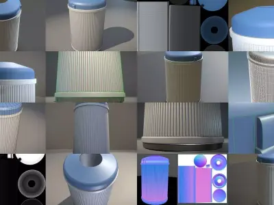 Blue and white plastic trash can - High and Low-Poly Version 3D Model Pack