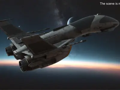 Dirty Futuristic Fighter Spaceship in Flight 3D model