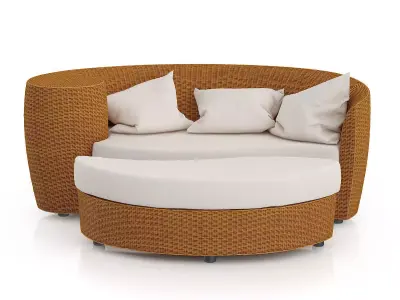 Wicker Sofa with Footrest 3D model
