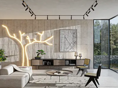 Sunlight and Concrete Blender Interior Free 3D model