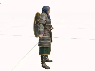 Legendary Armored Warrior Woman High-Poly 3D Character in T-Pose Low-poly 3D model