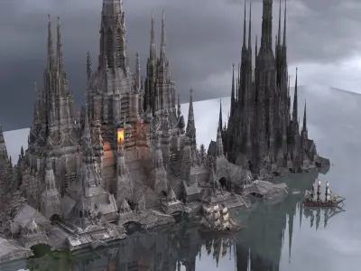 Dark Fantasy Port City 1 3D model