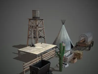 Western Props Pack Mobile Ready Low-poly 3D model