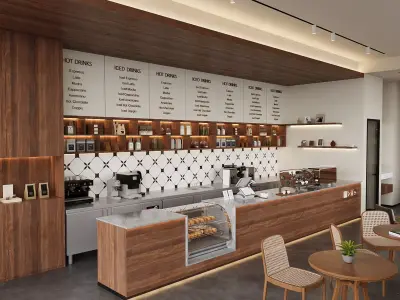Modern Coffee Shop Cafe With Bar And Seating 3D model